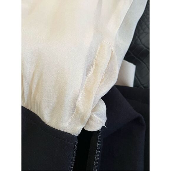 SZ12 DKNY  Silk Tie Neck Color Block Dress (Ivory/Black) - Picture 12 of 13